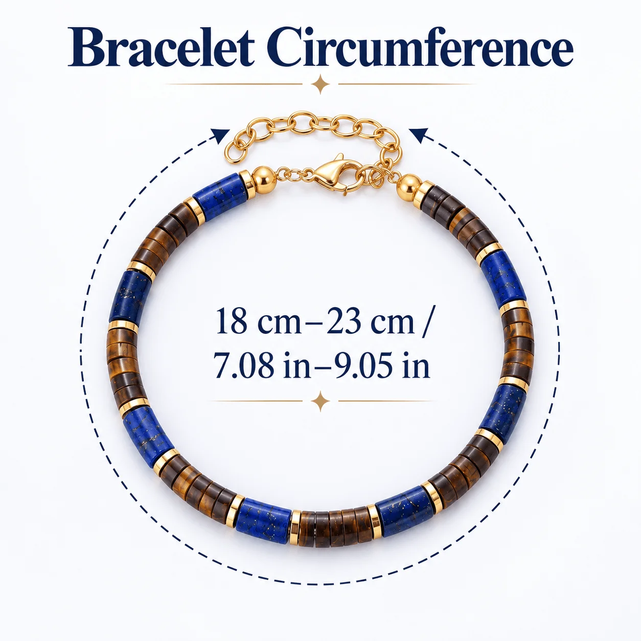 1pc Vintage Style Lapis Lazuli and Tiger Eye Stone Bucket Bead Bracelet, Symbolizing wisdom and Power, Unisex Jewelry Gift