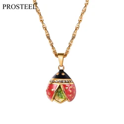 PROSTEEL Cute Red Ladybug Delicate Pendant Chain 14K Gold Plated Necklace Gift for Girlfriend Women PSP3328J