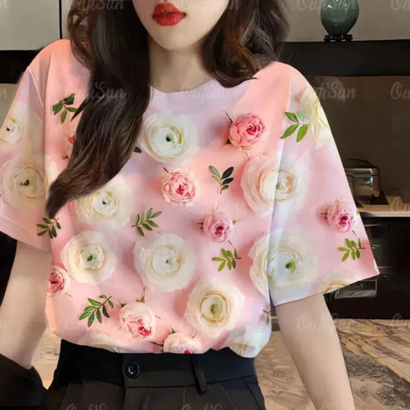 

New Summer Women Clothing Printing Plus Size Street Casual Tops Short Sleeve Loose Floral Korean T Shirts Fashion Harajuku Trend