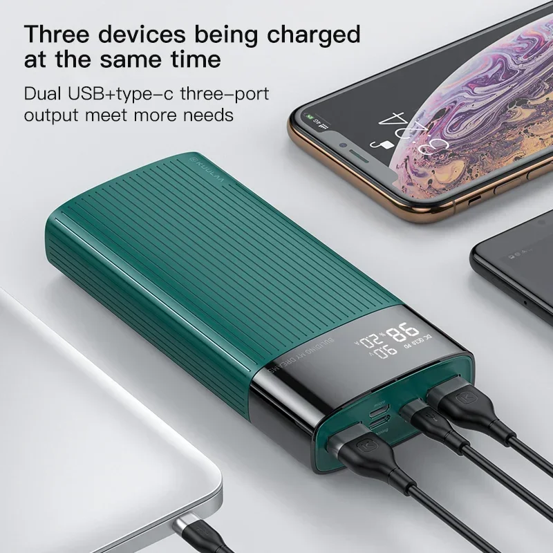 KUULAA OEM New Portable Travel Digital Display 20000mAh Power Bank USB Fast Charging High Capacity Portable  Power Bank