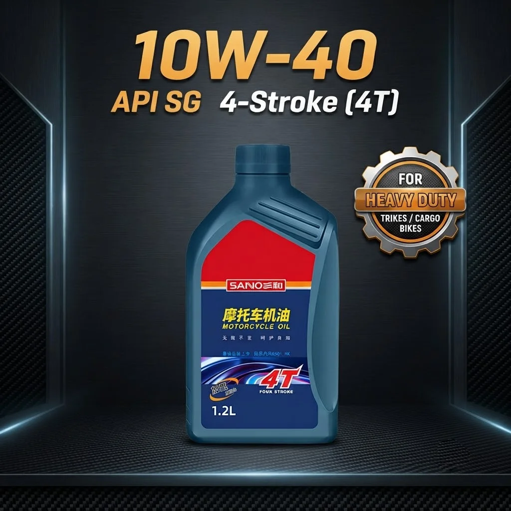 SANVO Motorcycle Engine Oil 10W-40 4T 1.2L Synthetic Blend Heavy Duty Tricycle Lubricant Anti-Wear
