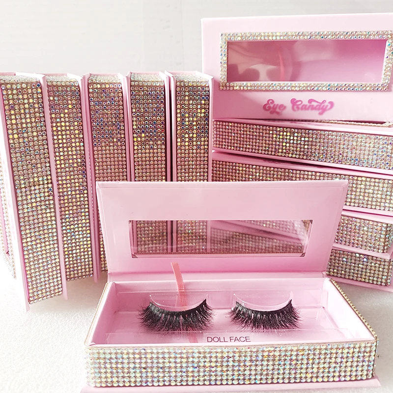 Customize Eyelash Packaging Wholesale Bulk 3d 25mm Mink Pink Lashes Case Glitter Diamond Eyelashes Package Custom Logo Lash Box