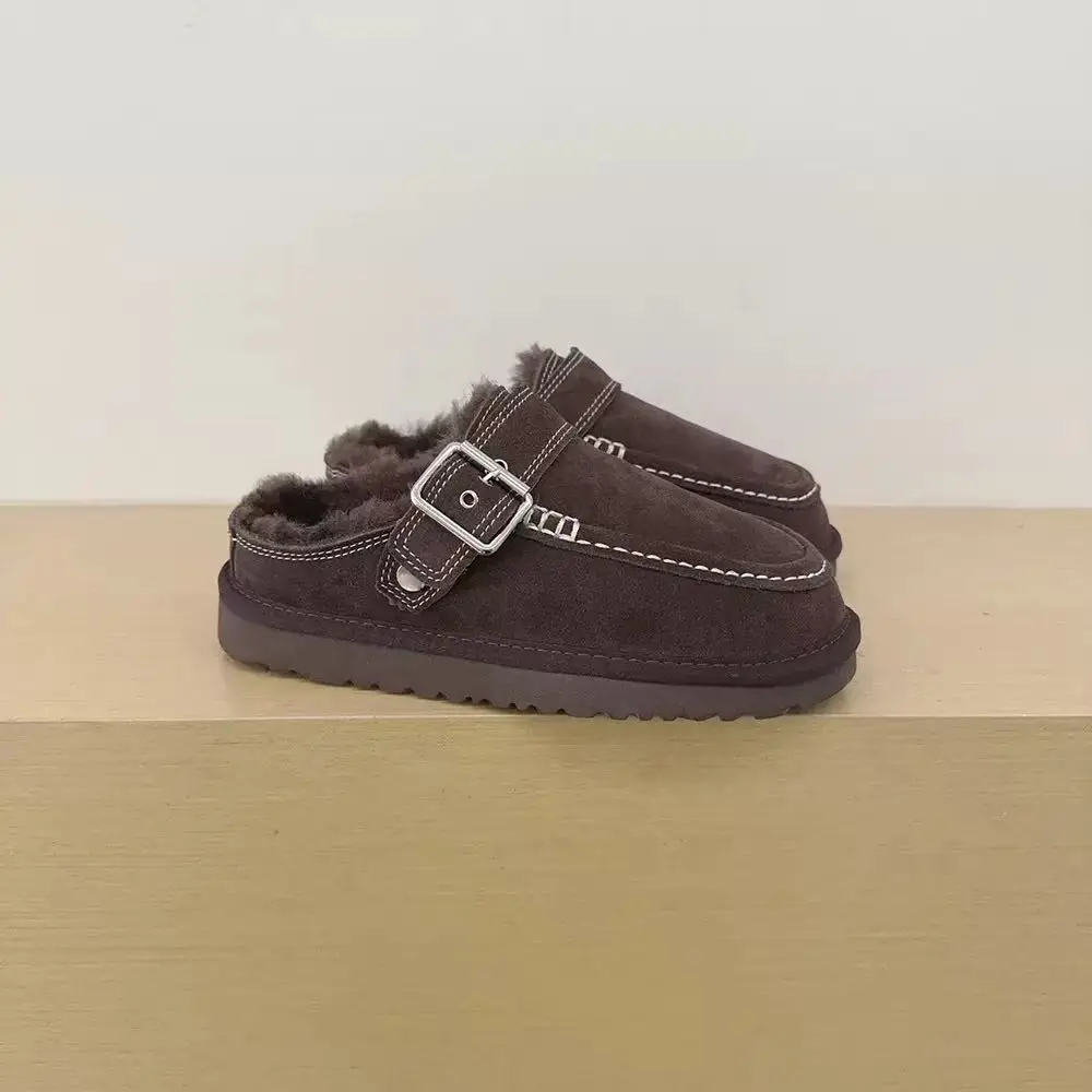 2026 Neue Winter-Hausschuhe aus Schafwolle mit integrierter, dicker Sohle für Damen, Retro-Zehenwickel-Müller-Schuhe für den Außenbereich – Detail 15