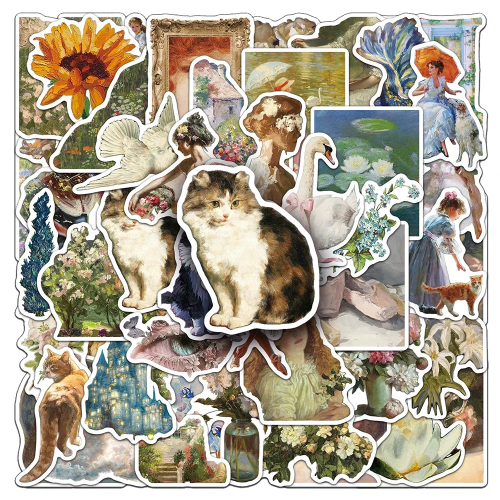 สติกเกอร์ลายภาพวาดสีน้ำมัน 10/30/50 ชิ้น สไตล์วินเทจ กราฟฟิตี้ ของเล่น DIY ตกแต่งสเก็ตบอร์ด โทรศัพท์ สมุดโน้ต รถยนต์