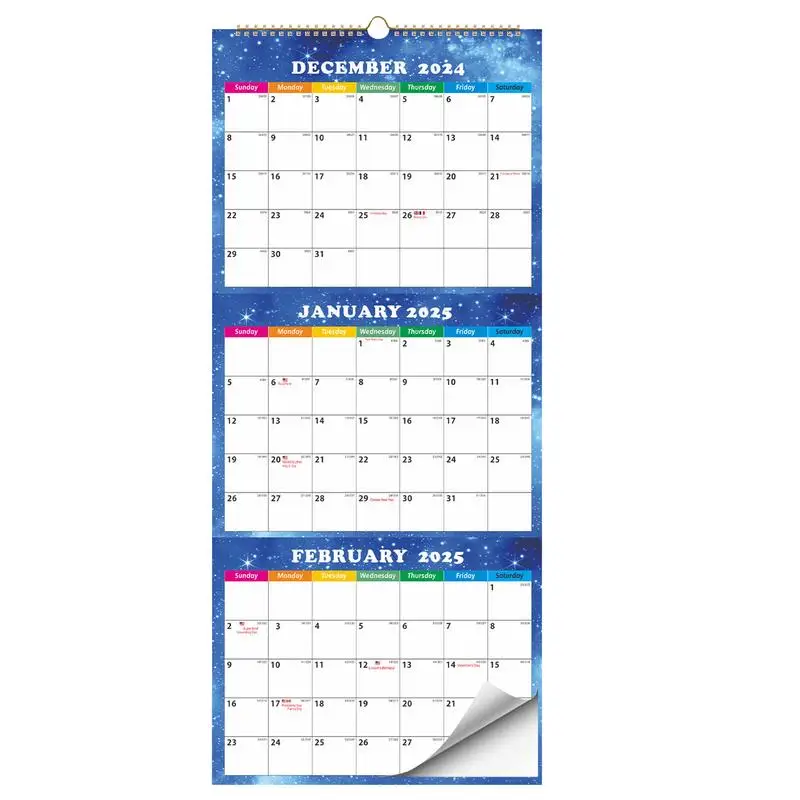 Monthly Wall Calendar 2025 3 Month Display Lay-Flat Calendar Three Separate Planner December 2024 January 2026 Planner With