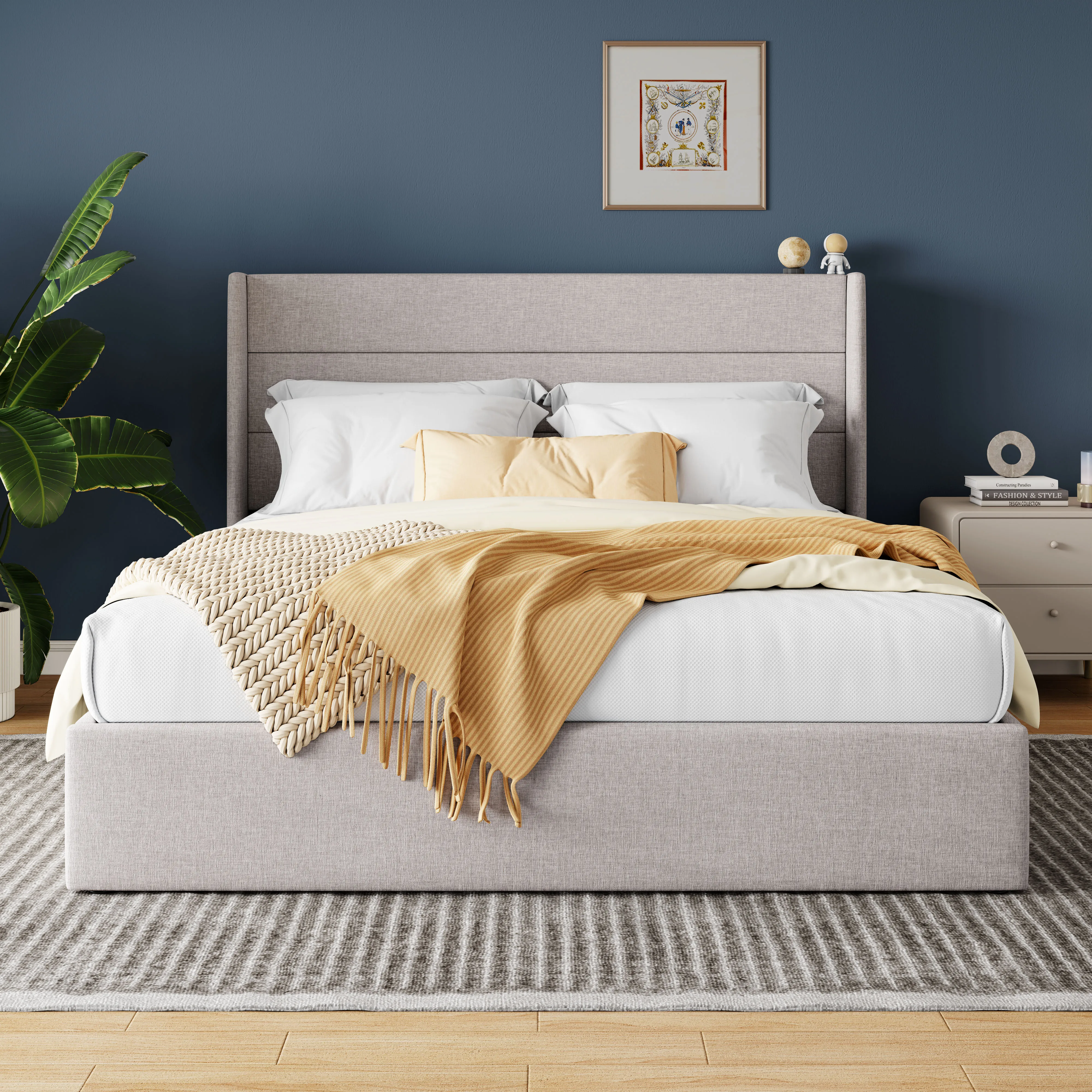 

HOOMIC Lift Up Storage Platform Bed Frame with Wingback Headboard/Heavy Duty Hydraulic Bed/Large Underneath Storage, Noise Free