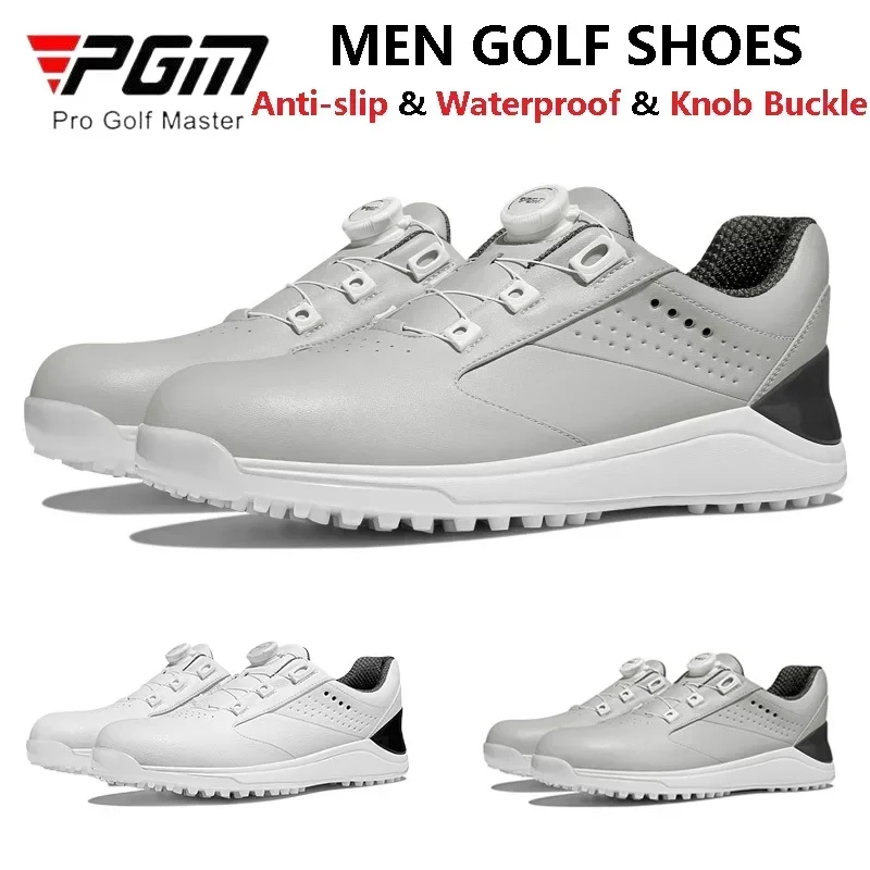 PGM Men Super Waterproof Golf Shoes Male Non-slip Spike Casual Sneakers Men Microfiber Rotating Buckle Sport Shoes Golf Footwear