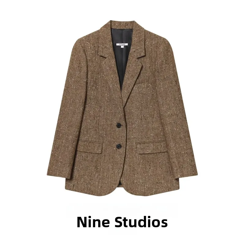 

NINE ZAR Women's Casual Loose Tweed Mix Fabric Suit Jaet Long Sve European Sle Faion Autumn Collection Polyester