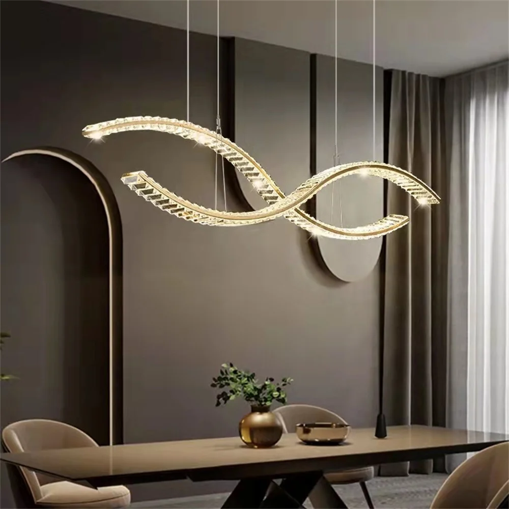 

Dining Room Chandelier Modern Luxury Crystal Pendant Lamp Living Kitchen Island Hanging Lamp Stainless Steel Long Chandelier