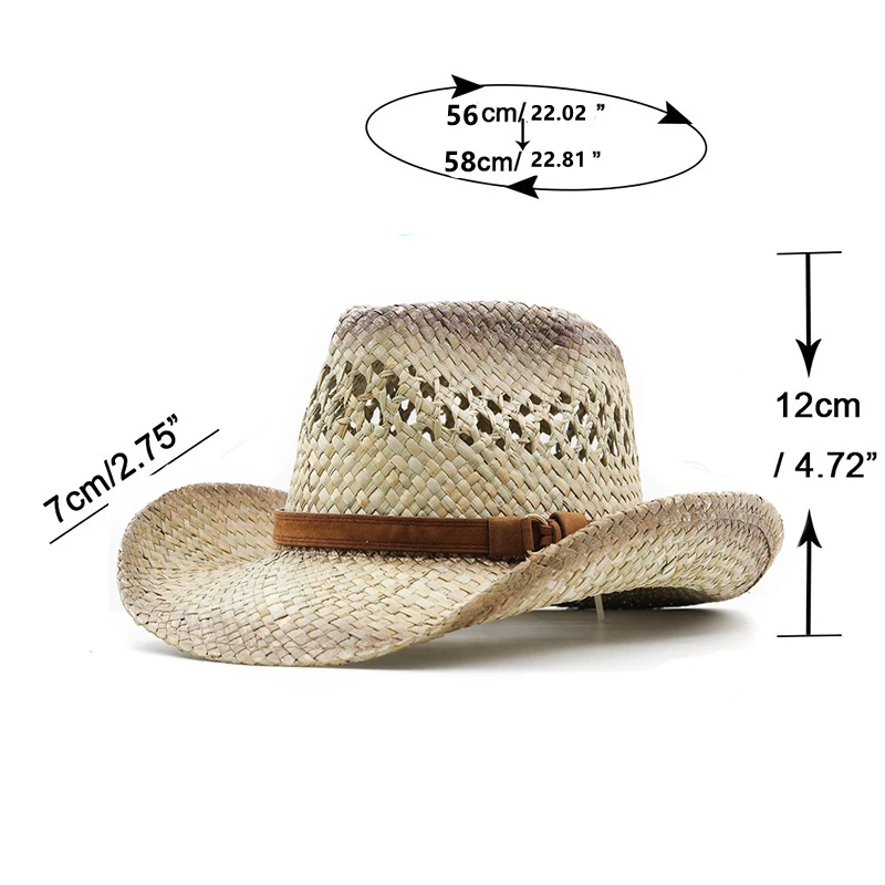 Women\'s Summer Bucket west cowboy Straw Hat Panamas UV Protection Sun Visor Seaside Beach Hat Tide Summer Hats