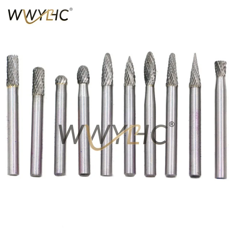 New 6x6 Electric Grinding Accessories Tungsten Steel Head Hard Alloy Rotary File Handle Double Grain Milling Cutter