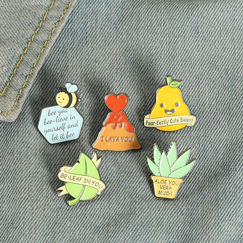 Funny Homophonic Pun Enamel Pins Custom Plants I LAVA YOU Banner Brooch Lapel Badge Cartoon Jewelry Gift for Kid Friend