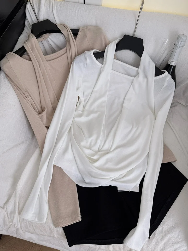 Long Sve Women's T-irt Loose Fit Ele Design Autumn Faion Pure Desire Sle Casual Commute Korean Sle Top