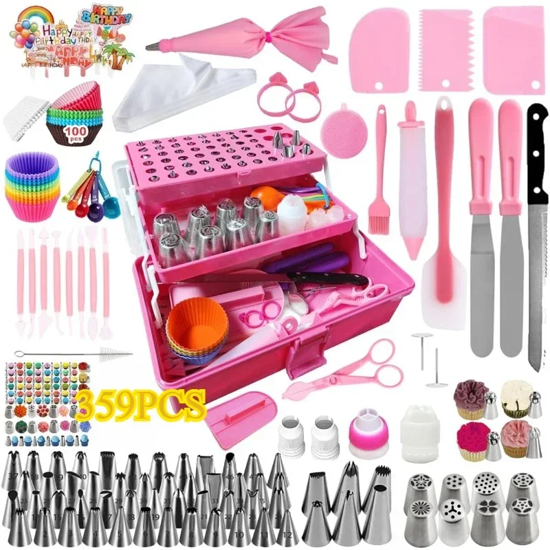 

359PCs Cake Decorating Baking Supplies Kit, Baking Set with 66 Piping Tips, Icing Bags and Tips Set for Beginners,Baking Tools