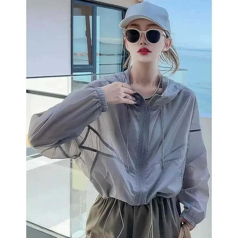 2026 Women Thin Jacket New Sun UV-proof Hooded Coat Outdoor Long Sleeve Female Summer Windbreaker Casual Outerwear Top