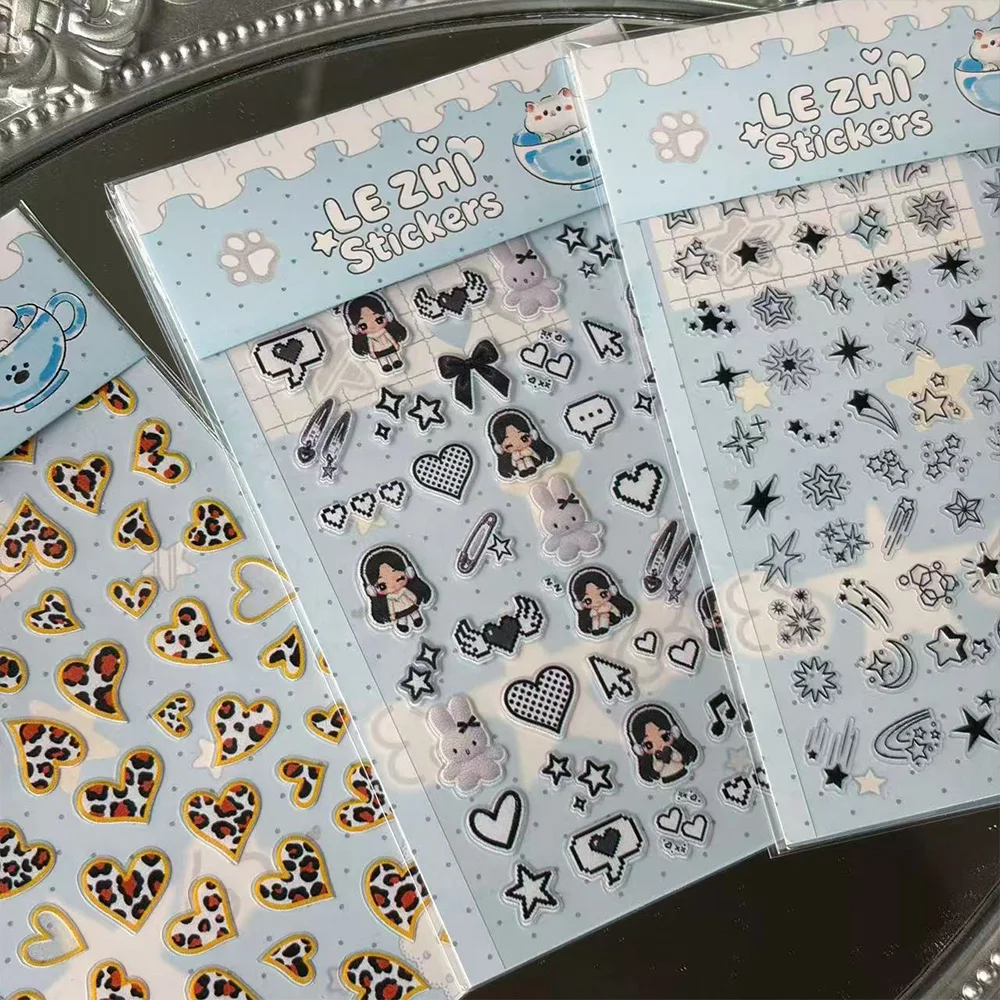 Y2K Sweet Cool Deco Stickers Cat Paw Leopard Heart Star Bow Mini Stickers Journal Scrapbook Sticker PVC Precut Sticker Sheets