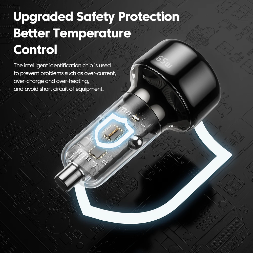 Caricabatterie USB Toocki 65W caricabatteria da auto ricarica rapida QC4.0 3.0 caricatore USB C per Xiaomi Samsung iPhone Display a LED caricatore per telefono da auto