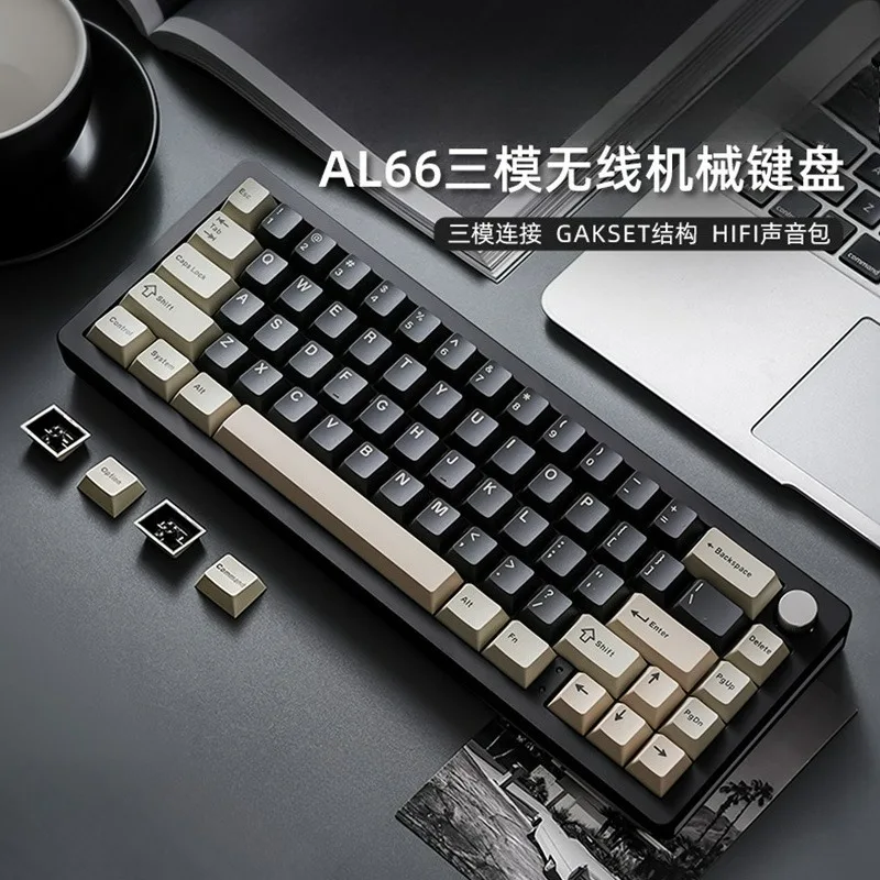 AL66 Mechanical Keyboard Aluminium Alloy Gasket Mount Hot Swap RGB Backlit with Multifunctional Knob