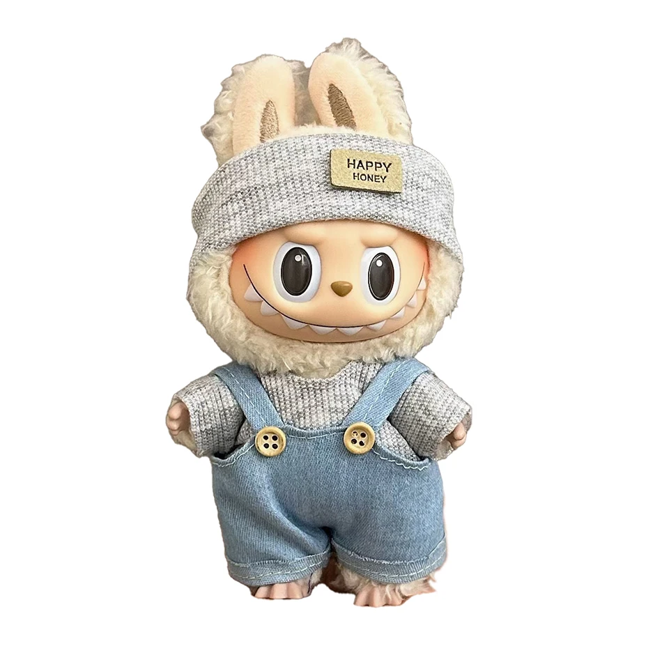 17cm Plush Doll Clothes Accessories For Exo Labubu Ldol Mini Doll Corduroy Korea Kpop Overalls T-shirt Clothing Outfit Gift