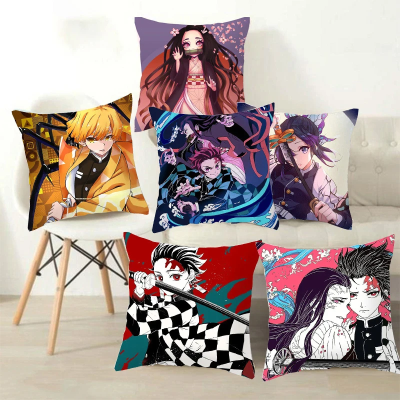 45 * 45CM Demon Slayer Kimetsu No Yaiba Pillowcase Home Decor Sofa Cartoon Anime Kamado Tanjirou Tomioka Giyuu Pillow Cover