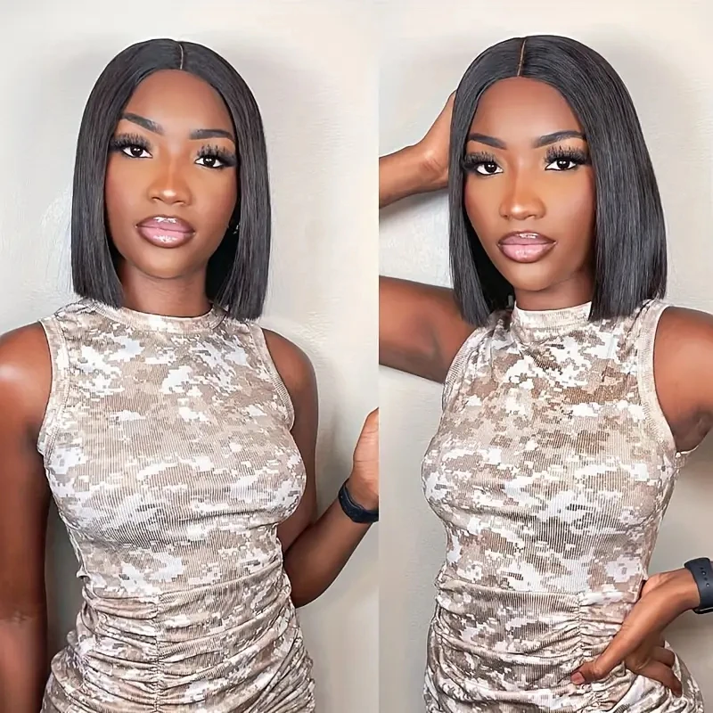 HAIRTIME Wear Go Bob 4x4 100% Real Glueless Wig Brazilian Straight Short Bob Human Hair Wig 4x4 HD Transparent Lace Closure Wig