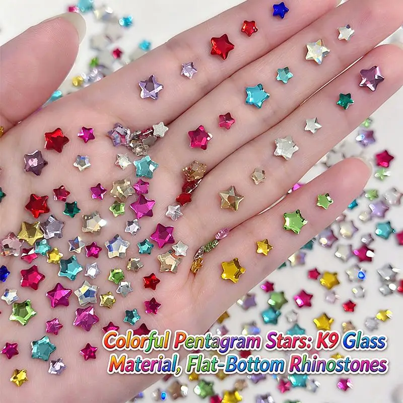 50Pcs Colorful Five-Pointed Star Flatback Mini Sparkle Nail Art Rhinestone Star 3D Glitter Nail Decor DIY Chic Tiny Crystal