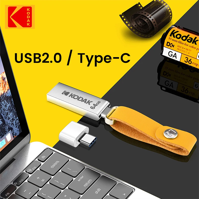 Kodak-Clé USB en métal, clé USB, clé USB, clé USB, disque U, adaptateur de type C, K122, 32 Go, 2.0