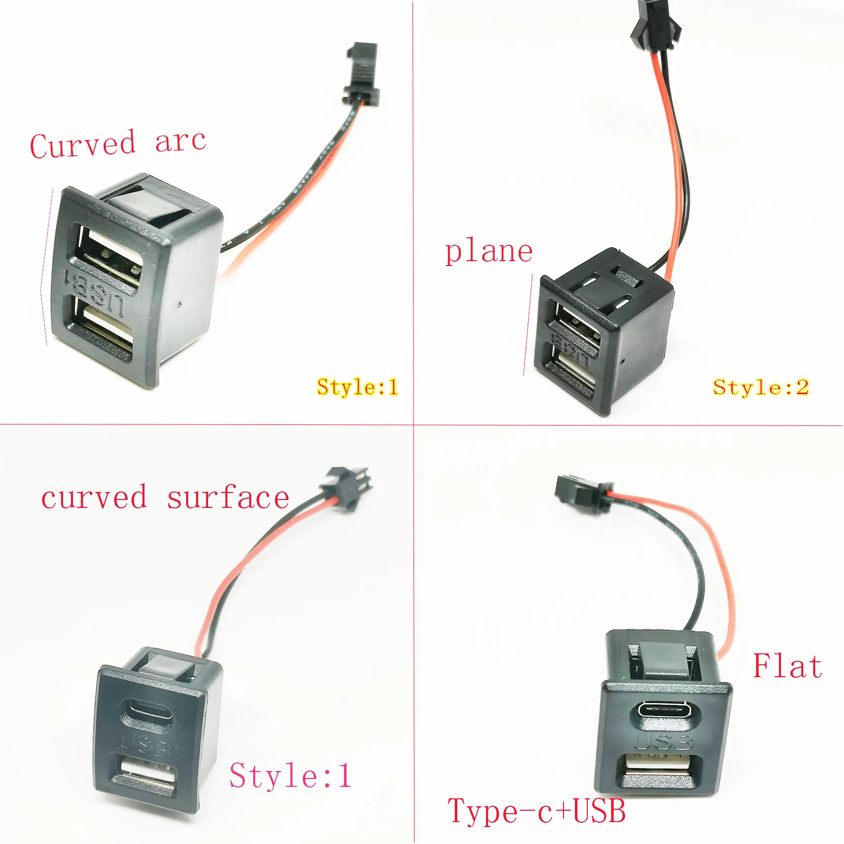 Embedded 4 6-pin dual USB C-port panel AUX expansion cable adapter