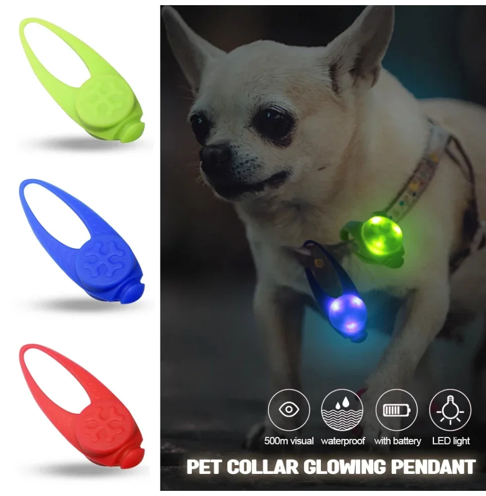 Pet Led Silicone Rubber Pendant Safety Flashing Glow Light Blinking Led Collar Luminous Pendant For Pet Dog Puppy Necklace
