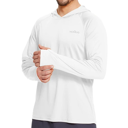 Imagen 2 del producto Sudadera con capucha de protección solar UPF 50+ para hombre, camisetas de manga larga SPF/UV de secado rápido, camiseta ligera con agujero para el pulgar para entrenamiento de pesca