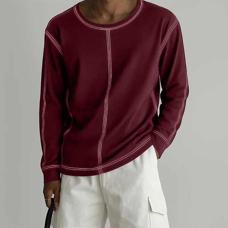 INCERUN الرجال تي شيرت المرقعة س الرقبة طويلة الأكمام المعتاد عادية الذكور المحملة القمم الشارع الشهير 2025 موضة Camisetas الرجال الملابس