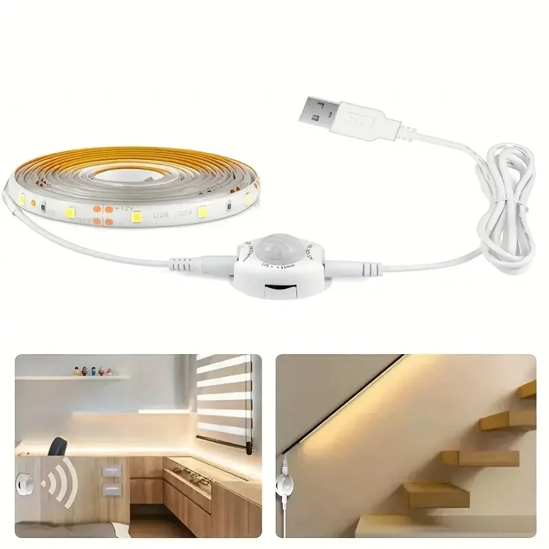 LED Smart Human Body Sensor USB Light Strip 5V 2835 Suitable for Under Bed, Sofa, Cabinet, Wardrobe