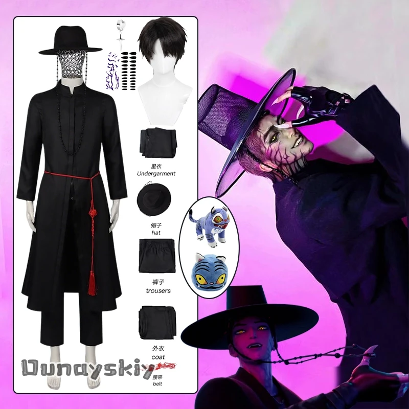 Disfraz de Anime Demon KPOP Saja Boys Jinu, batas tradicionales de estilo coreano con sombrero, disfraz de Halloween para traje unisex