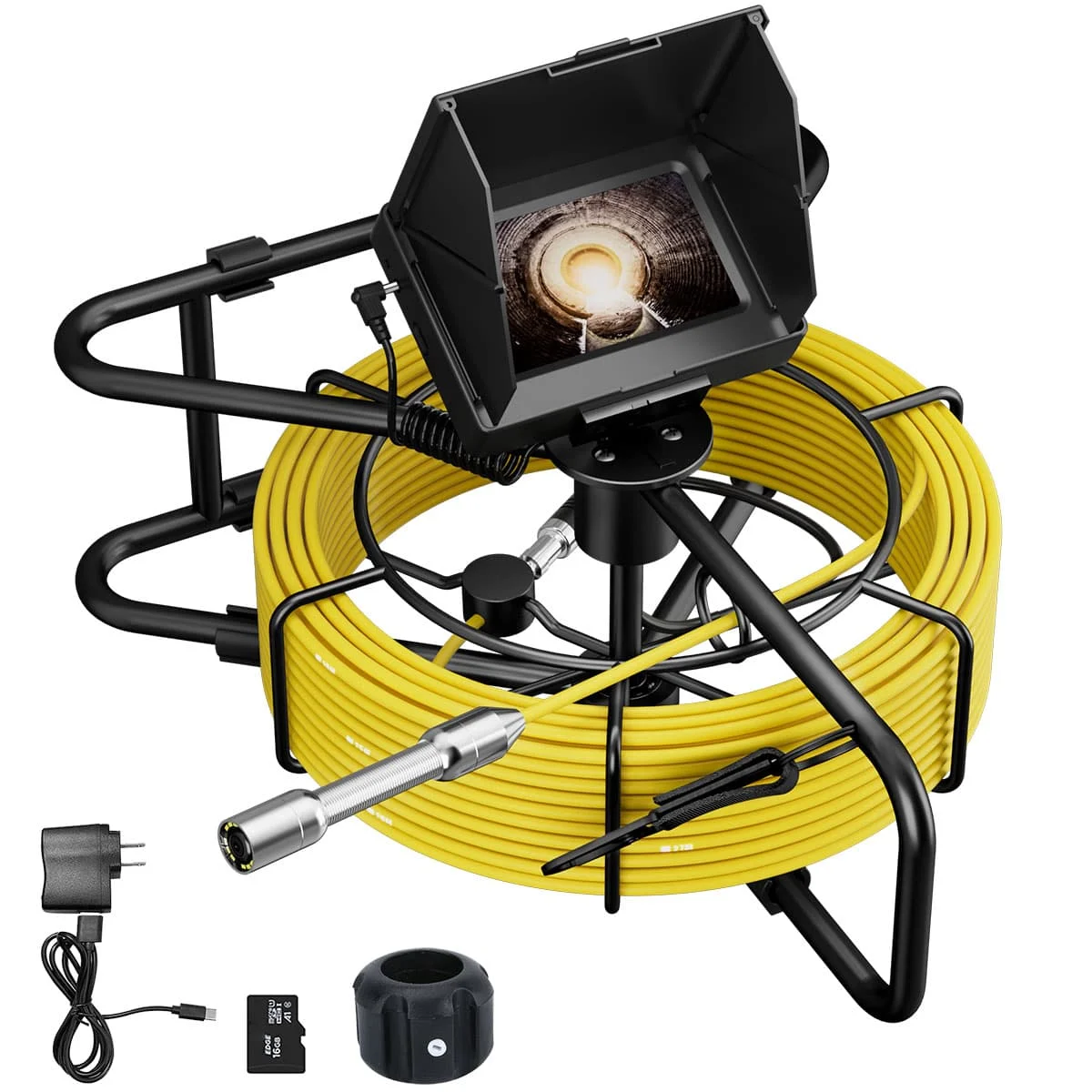 

Камера для осмотра канализационных труб 4.3 дюйма, промышленный эндоскоп для дренажных и канализационных труб 17 мм/22 мм с аккумулятором 5600 мА и картой DVR 16 ГБ