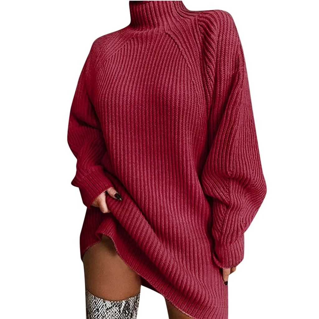 Women Turtleneck Oversized Knitted Dress Autumn Solid Long Sleeve Casual Elegant Mini Sweater Dress Winter Clothes For Women