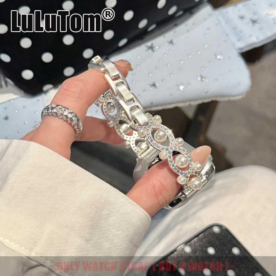 

Band for Apple Watch 11 10 9 8 7 6 5 4 3 Ultra SE Elegant Starfall Pearl & Zircon Strap Iwatch Series 38 40 41 42 44 45 46 49 mm