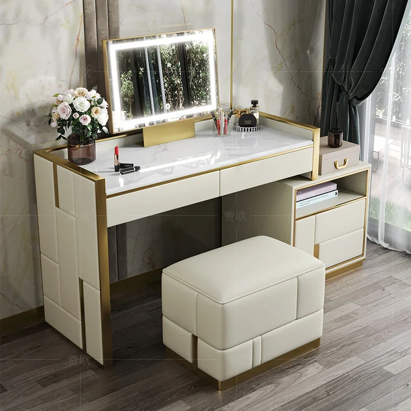 Mirror Desk Chair Cheap Penteadeira Postmodern Furniture European Luxury Vanity Table White Makeup Cosmetics Wood Dressing Table