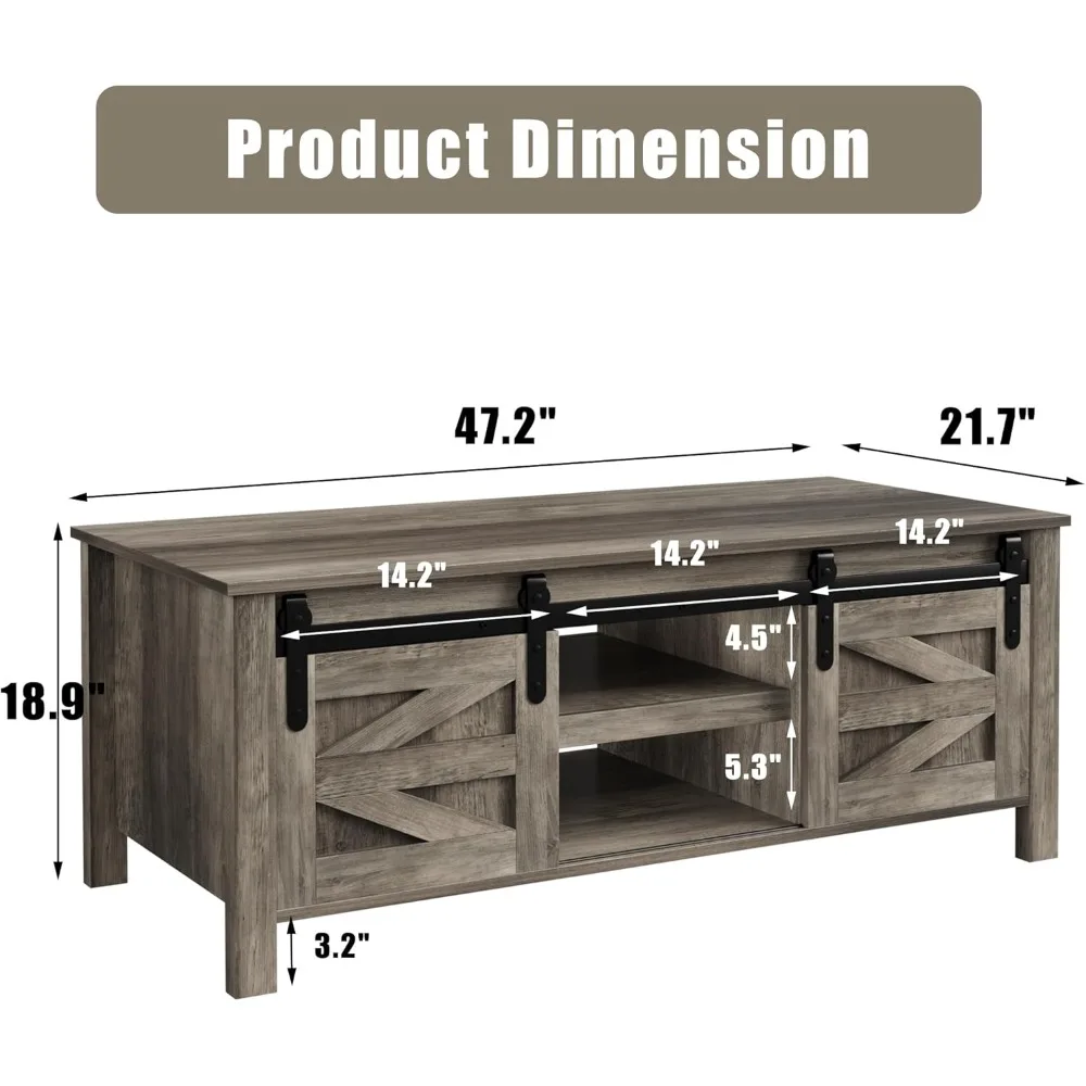 Mesa de centro con almacenamiento y puerta corrediza de Granero, mesa de sala de estar de granja con estante ajustable, mesa de estilo campestre de madera