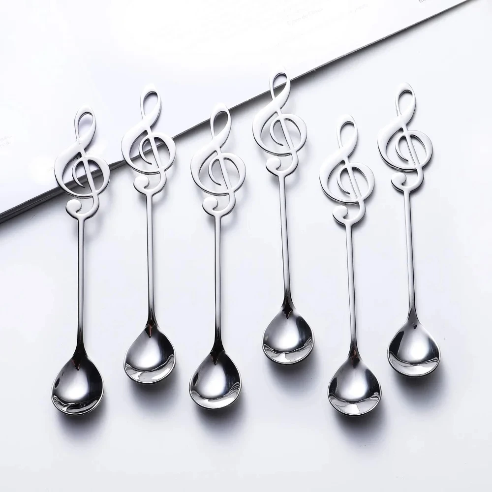 Music Note Spoons Stainless Steel Creative Cute Teaspoons Musical Notation Shaped Cute Kitchen Utensil Spoon Set for Coffee Tea