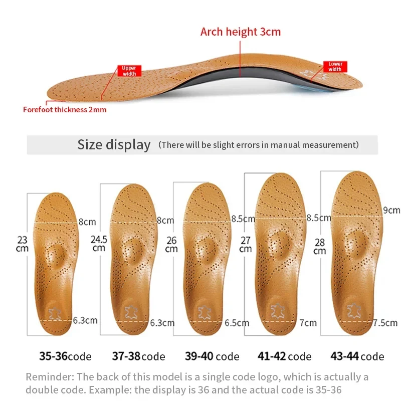 2Pairs Unisex Leather Orthopedic Insole Orthotic Arch Support Flat Foot Shoe Pad PU Latex Antibacterial Active Carbon Foot Care - view 6
