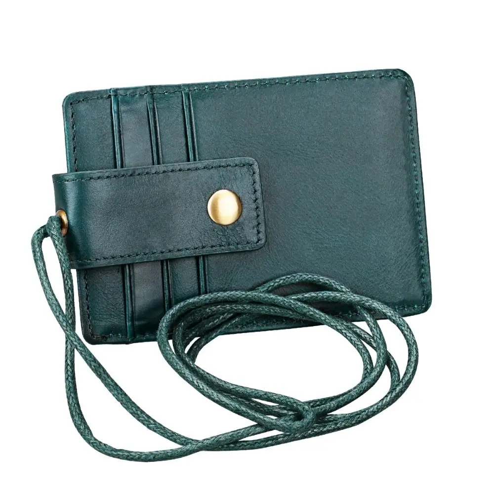 

Genuine Leather ID Card Holder Identity Badge With Lanyard RFID Blocking Card Cover RFID Blocking Slim Wallet Work Card Holders