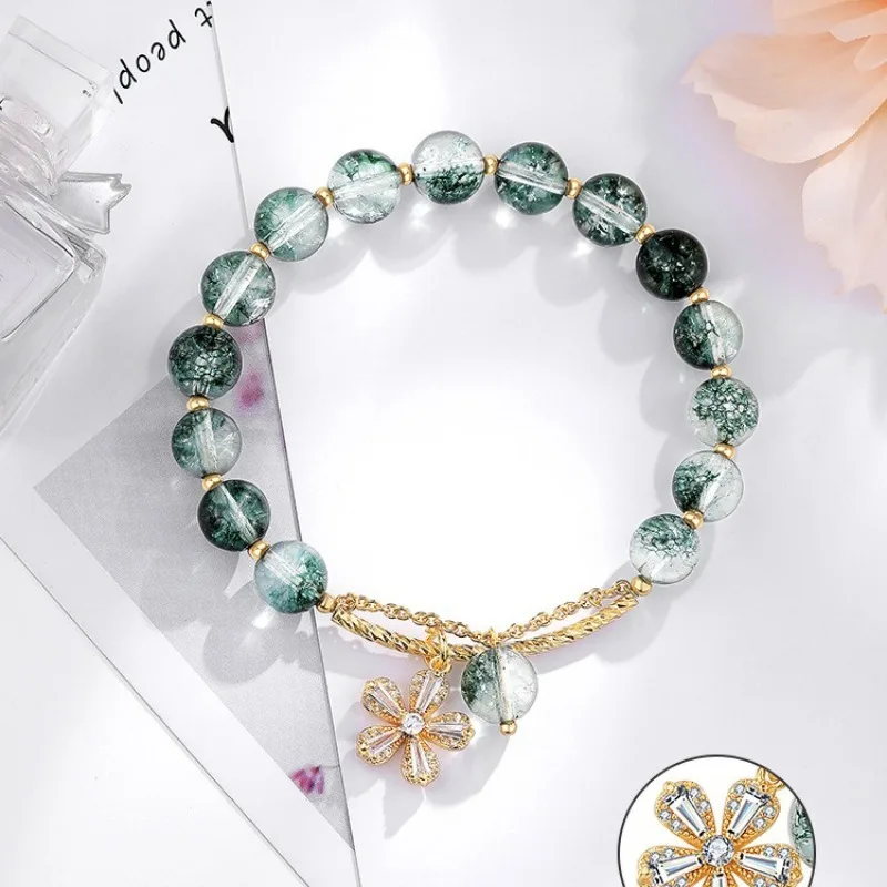 Natural Real Green Ghost Cherry Blossom Crystal Bracelets Amulet Jewelry Talismans Vintage Accessories Carved Gemstone Gifts