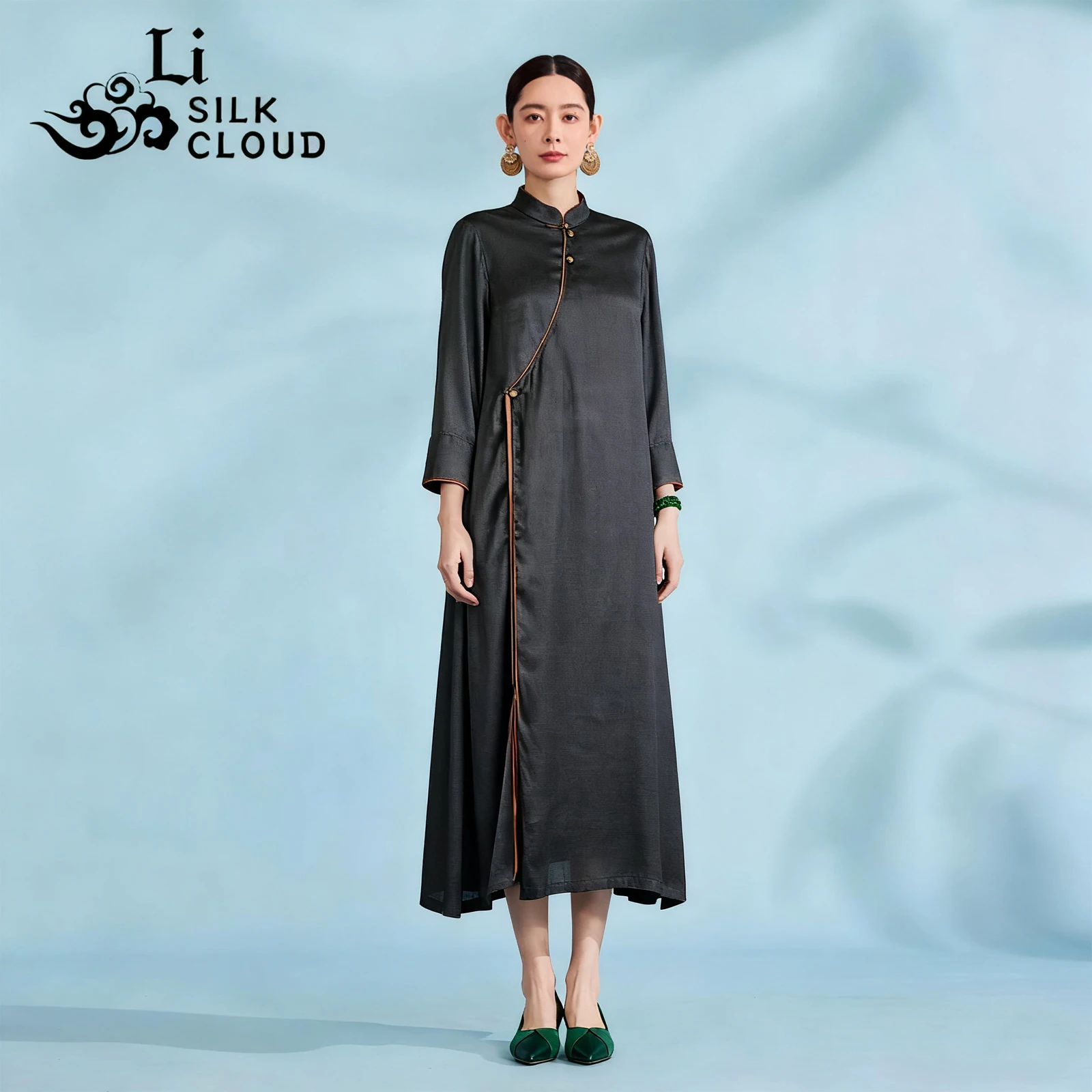 LI SILK CLOUD Silky Autumn Xiangyunsha Dress - 100% Mulberry Silk, Chinese Traditional Style & Skin-Friendly Comfor