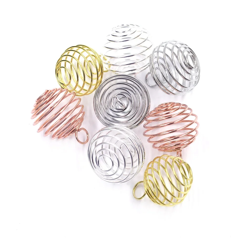 

Rose Gold Silver Color Lantern Spring Spiral Pendants Beads Cages For Charm Bracelets Necklace Jewelry DIY Accessories 30mm