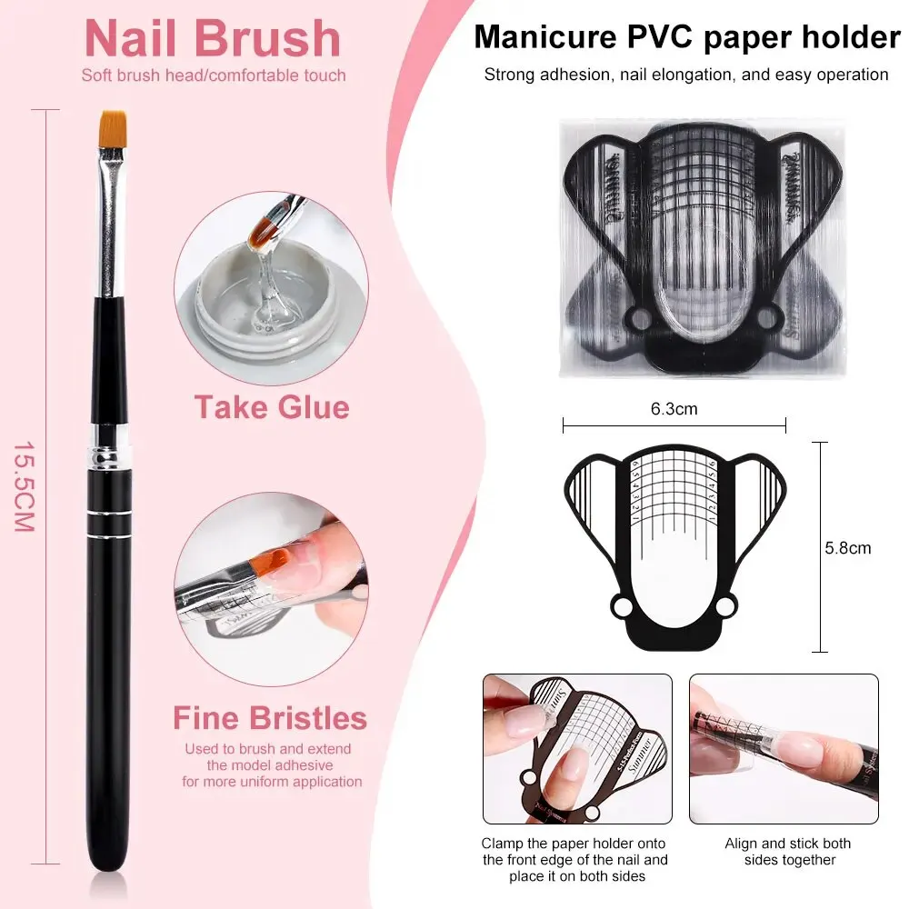 Nail Art Solid Extension Gel Set With Nail Forms Nail Brush Kit For Beginners Nail Art DIY At Home Free of Acetone