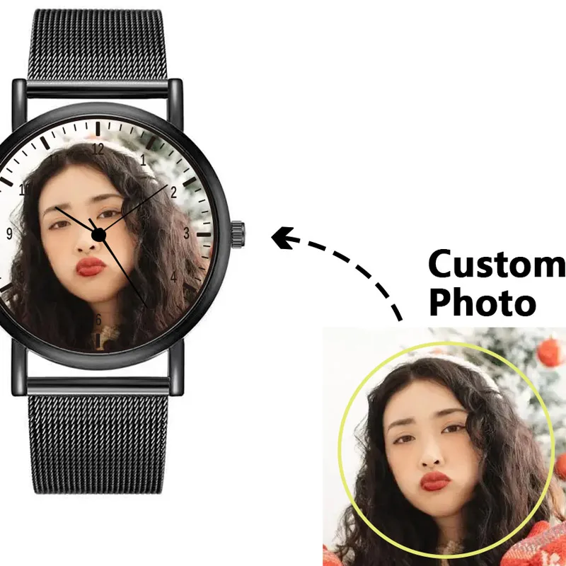 Fashion Brand Ultra-thin Stainless Steel Mesh Strap Quartz Watch for Couples Personalized Customization Photo Pattern Watches