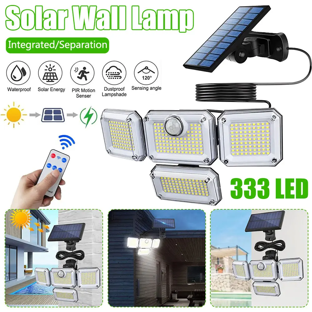 1 Set solar power LED light four head rotating human body induction remote control wall lamp outdoor corridor lighting