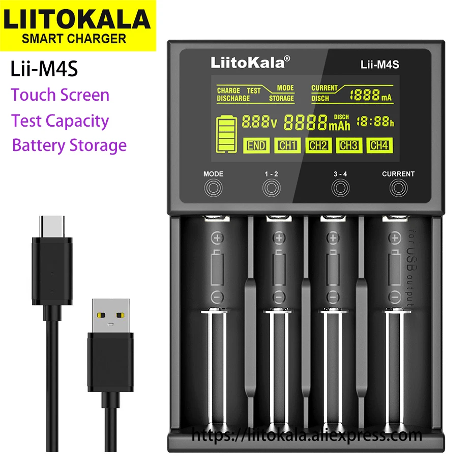 LiitoKala Lii-M4S 18650 LCD inteligentna ładowarka do akumulatora 3.7V / 1.2V 18650 26650 21700 14500 18350 AA AAA A C i inne baterie.