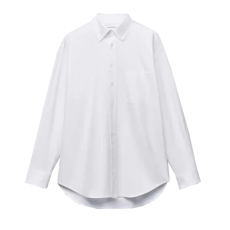 

Casual Commute Long Sve Collar Loose Fit irt New Arrival Spring Summer ZA Basic Versatile Loose ket Silk irt