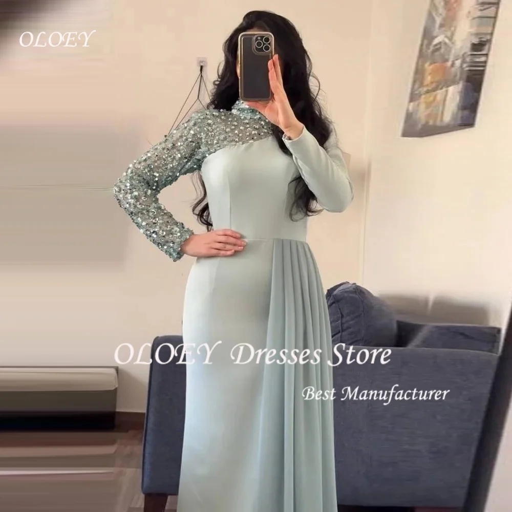 

OLOEY 2026 Sparkly Evening Dresses High Neck Mermaid Sequined Saudi Evening Dress Vestido De Formatura Customized